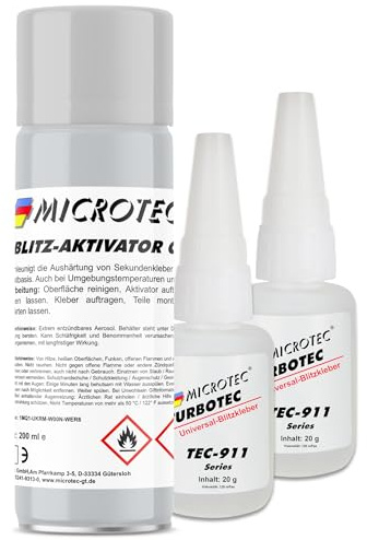 Microtec® Aktivator für Sekundenkleber und Turbotec Industriekleber | 200ml + 40g | die perfekte Kombination für schnelle und starke Verklebungen