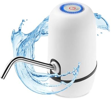 NK Dispensador de Agua Fría Automático, Carga USB, Dosificador de Acero, sin BPA, 1200mAh, Transportable, para Garrafas y Botellas 1.5L, 5.7L, 10L, 11.3L, 15L, 18.9L - Color Blanco