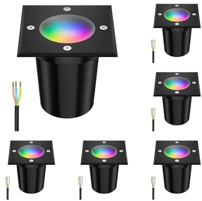 ledscom.de 6x Bodeneinbauleuchte RELI für außen, IP67, schwarz, gefrostet, eckig, 11 x 11cm inkl. LED RGB Lampe, smart 473lm