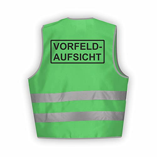 Fassbender-Druck WARNWESTEN - Sicherheitsweste GRÜN Warnweste nach EN ISO 20471 zertifiziert - Warn Weste VORFELDAUFSICHT - Unisex mit hochwertigem Reflektorstreifen (GRÜN I M/L I 5er Set)