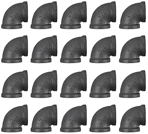 Niubid 20 Pack 3/4 Inch 90 Degree Black Elbow Threaded Pipe Fittings, Cast Pipe Fittings for DIY Furniture Decorative, Steampunk Industrial Vintage Style.
