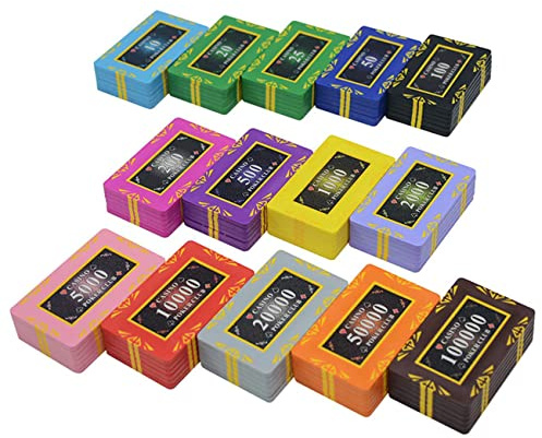 HanPiaoLiang 25-teilige Casino-Chips, 29 Gramm Poker-Chips Casino-Spiele Clay Texas Holdem Blackjack Poker-Chips Mit Werten $ 1- $ 50000 Selektierbar(Size:25pcs $50000)