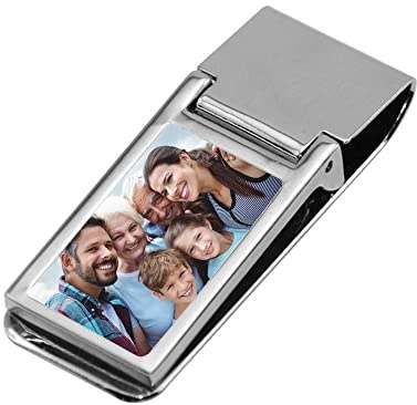 Ocadeau Pinza para Billetes en Metal Plateado con personalización de Foto - Pinza para Billetes rectángulo Personalizada con su Foto