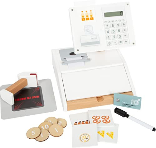 small foot Kasse fresh aus Holz, multifunktionales Zubehör für Kaufladen, Rollenspielzeug, ab 3 Jahren, 12249, Weiß