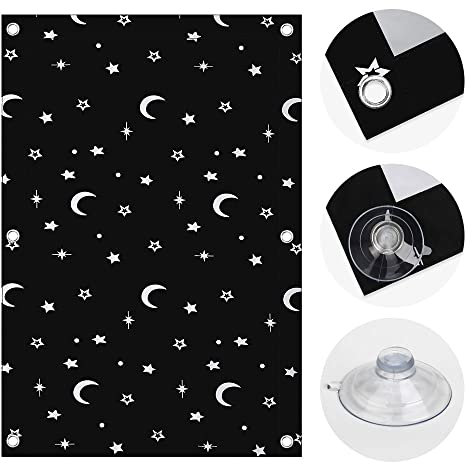 OBdeco Thermo Rollo 100% Verdunkelung Sonnenschutz Verdunkelungsrollo für Velux-Dachfenster Hitzeschutz ohne Bohren mit Saugnäpfen Mond Sterne 60x120cm für MK08