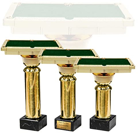 eberin · Billard Pokal mit oder ohne Gravur · Billard Cup · Billard Wanderpokal · Billardtisch auf Goldsäule/Marmor schwarz · Auszeichnung · Pokal in 3 Größen