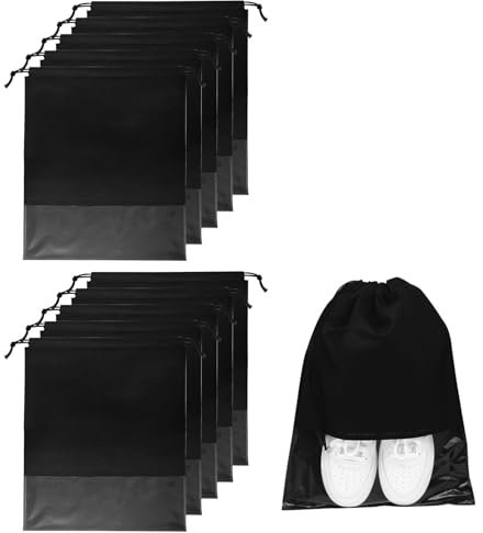 GAOHAN 10 Pcs Travel Shoe Bag,Shoe Bags,Shoe Bags for Travel,Drawstring Non-Woven Shoes Storage Bags with Transparent Window for Daily and Travel Use(Black)