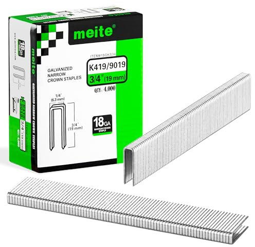 meite 18 Gauge Klammern 5,7 x 19 mm, 4.000 Stück Verzinkte Tackerklammern Typ 90, Drucklufttacker Klammern 19 mm für Polsterarbeiten, Geeignet für Drucklufttacker