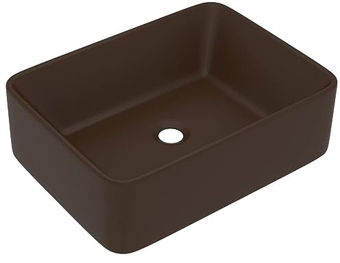 Tidyard Lavandino Lusso Lavello per Bagno,Cosmetici o Toilette,Lavabo da Appoggio in Ceramica,Lavandino da Appoggio,Lavabo in Ceramica,Lavello per nave,Lavandino Rettangolare Marrone Scuro 41x30x12 cm