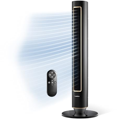 Lasko Pinnacle 40” Tower Fans for Home, 32 ft/s Airflow, Quiet 24dB, 90° Oscillation, Standing Fan for Bedroom with 24 Hour Timer, DC Motor, Air Filter for Hair & Dust, Night Light, Remote, DST100