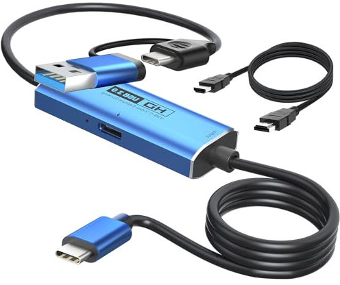 YCE 2 mètres PD3.0 + Type C vers USB/Type C + USB A 3.0 Carte de Capture vidéo Adaptateur 4K HMDI vers USB3.0 A/Type C avec Capture de Jeu vidéo PD 100 W pour l'édition vidéo/Jeux/Streaming/enseignem