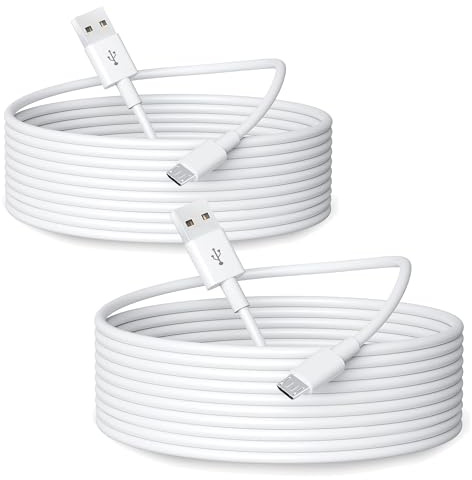 OXZEEWEE 2Pack 5M Micro USB Power Extension Cable for Home Security Devices (Wyze, Kasa, Yi, Nest, Blink, Furbo & More), USB A to Micro USB Durable Charging and Data Sync Cord - White