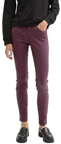 TOM TAILOR Denim Damen Coated NELA Extra Skinny Jeans in Leder-Optik, 36277 - Dark Wine Red Coated, 27/32