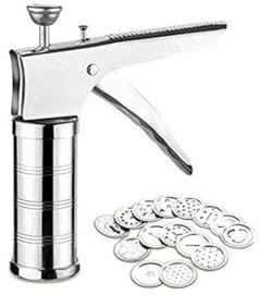 AARNAV Stainless Steel Kitchen Press Multifunctional Cookie Press with 15 Discs, 6 Cake Cones, Biscuit Making, Icing Set