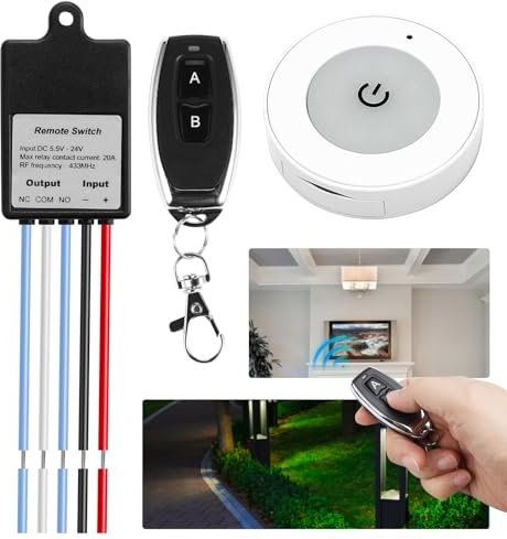 Interruptor de mando a distancia, 12 V, con mando a distancia, 433 MHz, interruptor de luz inalámbrico, resistente al agua, 5 V/12 V/24 V, relé inalámbrico, interruptor para puertas de garaje, luces