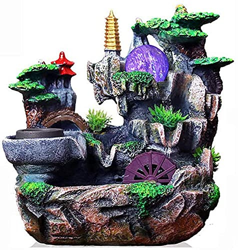 GenSDH Wind Water Creative Decoration Statue,Indoor Water Fountain, Feng Shui Ornaments, Resin Waterfall for Home Decor with Led Color Lights, Crystal Ball,A (A)
