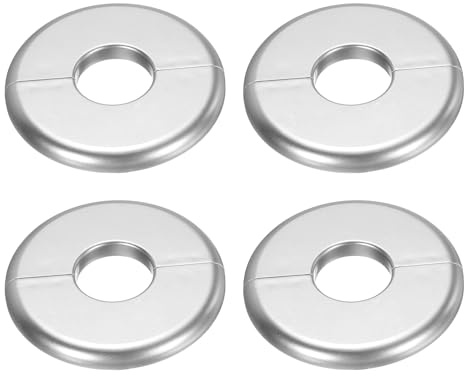 QUARKZMAN 4 Stück Wand-Split-Flansch 80mm / 3,1 OD Rosettenplatte ABS rund selbstklebend Abdeckplatten für 26mm / 1 Durchmesser Wasserrohr Armaturen Dekoration Zubehör, Silber