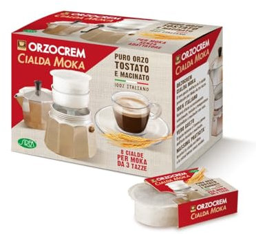 ORZOCREM - Cialde per moka orzo - 10 astucci da 8 Cialde da tre tazze predosate - senza adattatore - 80 cialde
