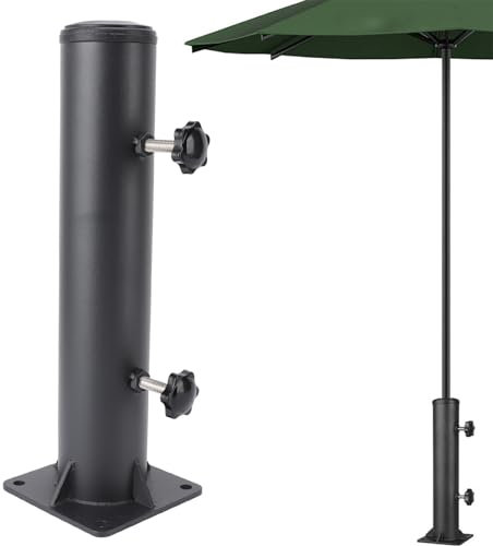 Asixxsix Patio Umbrella Base, Carbon Steel Heavy Duty Patio Umbrella Holder, Strong Load Bearing Outdoor Deck Umbrella Mount for Outdoor Garden Lawn Deck Railing Post