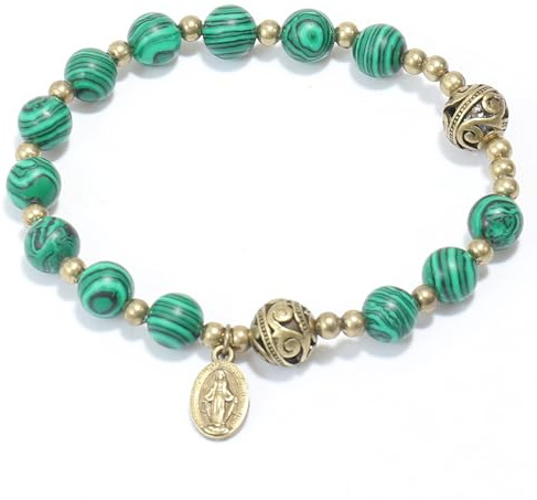 Nazareth Store Stone Beads Rosenkransarmband med metallavskiljare och katolsk medalj - hållbara och eleganta handledssmycken (Malakit | Mirakulös)