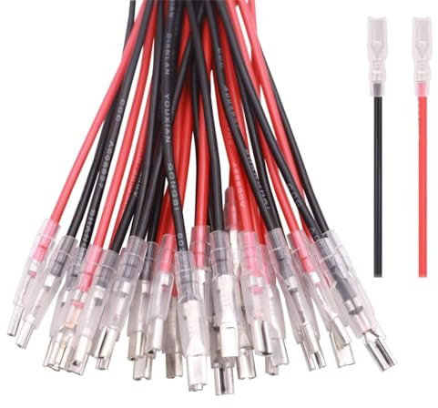 Gebildet 40tlg 2.8mm Flachstecker-Crimpanschlussbuchse mit Isolierhülse und 15cm langem 20AWG Kabel, Rot + Schwarz, Flachstecker-Schnellspleiß-Sortiment-Kit