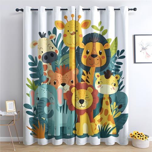 Zoo Löwe Vorhang, Cartoon Tier Gardinen,2er Set Verdunkelungsvorhang, Kinder Jungen Vorhänge, Wohnzimmer Kinderzimmer Schlafzimmer Thermovorhang Schallschutz Blickdichte vorhänge, 137x117 cm i9&a131