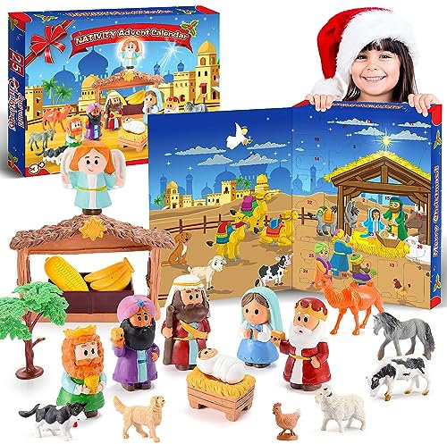 HappyGoLucky Calendario Avvento 2025, Statuine Presepe Completo Calendario Avvento Bambina Adulti Bambino Regalo Bambina 3-10 Anni Regali Natale Regalo Bambino 3-12 Anni Maschio