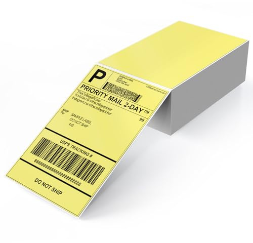 YIKIADA Gelb Versandetiketten 4 × 6 Zoll Vinyl Selbstklebend Thermo Aufkleber Wasserdicht Perforierte Thermo Direkt Etiketten für Büro Lager Name Adresse 250 Stück