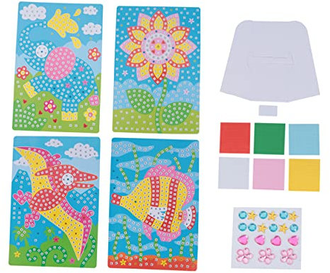 KOMBIUDA 4satz Teiliges Junge Mädchen Mosaik Aufkleber Handgemachte Eva Cartoon Aufkleber Kleine Fische Elefant Pterosaur Und Sonnenblume Für Kreative Bastelprojekte Und Lernspiele