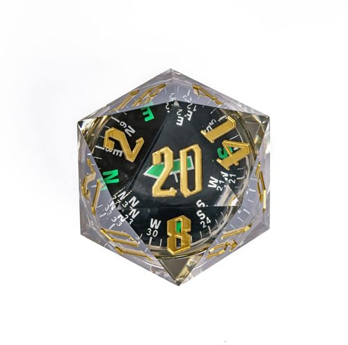 Cusdie Große D20 DND-Würfel 55 mm mit scharfen Kanten, D&D 20-seitiger Würfel, handgefertigter riesiger D20 für Dungeons and Dragons RPG, Tischspiele (leuchtender Kompass)