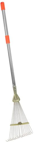 CAXUSD Rastrillo para Césped Multifuncional De 18 Dientes Ajustable Mango De Acero Inoxidable De 80 Cm para Jardín y Césped Artificial, Herramienta Ligera para Jardinería y Limpieza Exterior