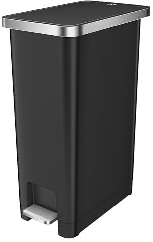 EKO Hana 45L Kitchen Pedal Bin, Step Rubbish Bin with Built-In Wheels for Kitchen & Household Use (Black)