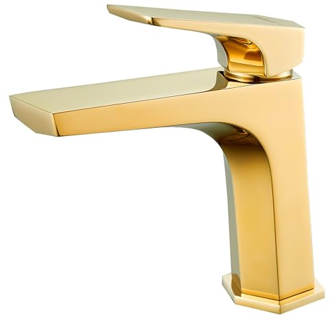 BELZ Wasserhahn Bad, Einhebel Waschtischarmatur Höhe 114mm Messing Gold | Wassersparend, Auslaufsicher, Leise, Rostfrei, Einhebelmischer, Langlebige Armatur Waschbecken, Warm Kalt Mischbatterie Bad