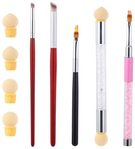 Nail Art Rendering-Werkzeuge Schwamm undTupfpinsel, Sponge Brush Applikator, Doppelter Kopf Ombre Sponge Stick mit 4 Ersatzköpfe, Nail art Schwamm und Tupfpinsel, Ombre Nagelpinsel für Gelnägel