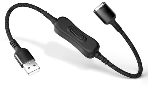 RUXELY USB A Stecker auf Buchse VerlängerungKabel mit Ein-/Ausschalter 0.3M | Typ A Kabel mit Schalter unterstützt (Daten & Strom) USB Extension Cable mit ON/OFF Switch für USB-Ventilatoren,Maus,Laptop