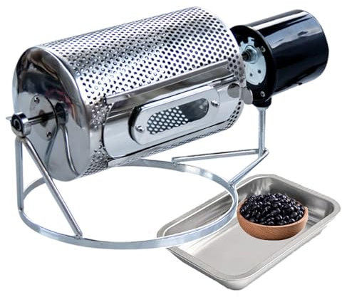 QUSYZD Roller Baker für Zuhause, Kaffeebohnen-Körner-Nussröster, Edelstahl-Rösttrommel 100-250 g, Kaffeeröster Roller Baker Werkzeuge mit Edelstahlschale, Nicht pulverbeschichtet – Silber,