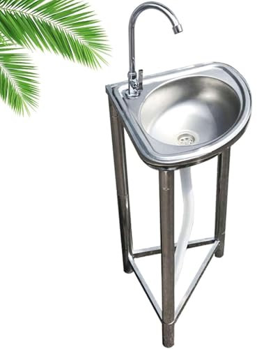 GWFBLID Spülbecken Edelstahl Waschbecken Ausgussbecken für küche, freistehende Küchenstation, kommerzielle Handwaschstation mit heißem kaltem Wasserhahn, für Wäsche/Hinterhof/Garage.