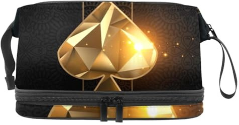 Ace of Spades Poker Card Double Layer Cosmetic Bag for Women and Girls, Travel Toiletry Bag Makeup Handy Pouch Organiser Bag with Brush Compartment