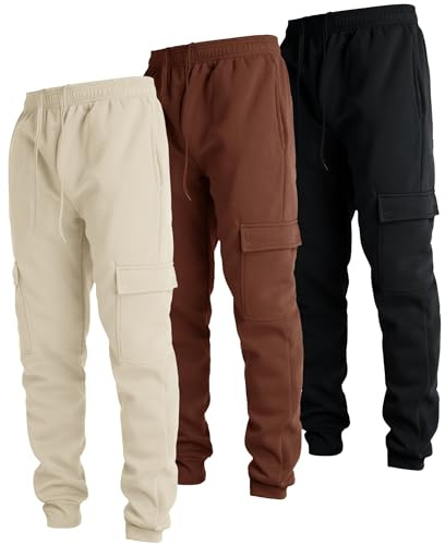 Ultra Performance 3 Pack Mens Sweatpants, Fleece Cargo Joggers for Men with Pockets