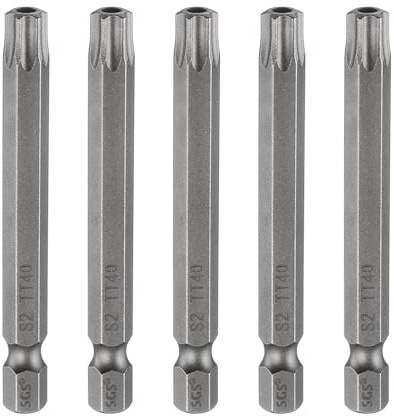 sourcing map 5 puntas de destornillador de cabeza Torx de seguridad TT40 de 65 mm de largo, vástago hexagonal magnético a prueba de manipulaciones, 6 puntos, punta de agujero de acero, herramientas