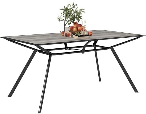 Outsunny Mesa de Jardín Exterior Mesa de Comedor Exterior con Encimera Imitación Madera y Estructura de Acero Carga 70 kg Mesa Rectangular para 6 Personas para Patio Terraza Gris