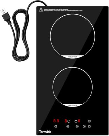 TOPWISH Induktionskochfeld 30cm, Induktions Herdplatte 2 kochfelder, Induktionskochfeld 2 Platten, Induktionskochplatte, Induktionsfeld mit Kindersicherung, Timer, Restwärmeanzeige & Boost-Funktion