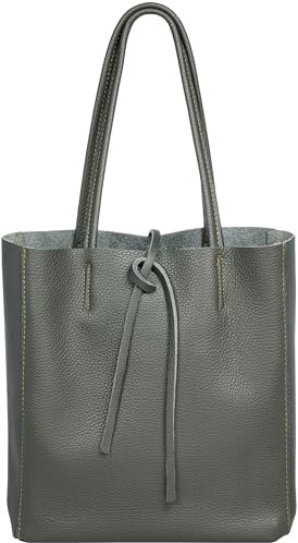 Caspar mittelgroße Leder Shopper Schultertasche Casual Damen Tasche mit Sicherheitsfach - CLASSIC LINE - Modell No.814 - Made in Italy, Farbe:olivgrün