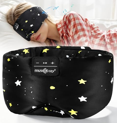 Musicozy Schlafmaske mit Bluetooth-Kopfhörern, weiche Seiden-Augenmaske, Kopfhörer für Männer und Frauen, weiche Schlaf-Kopfhörer, Bluetooth-Augenmaske zum Schlafen, Reisen, Entspannen, Yoga