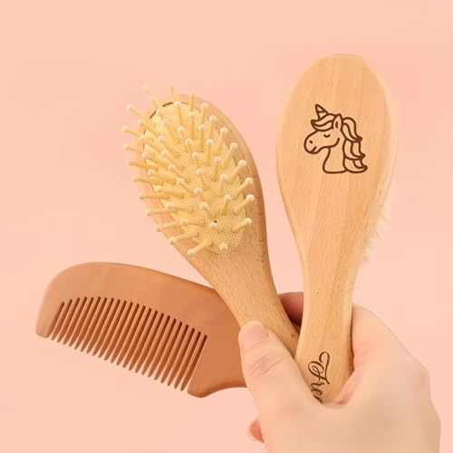 Kundenspezifische gravierte Baby Kamm Set, personalisierte Holz Baby Pinsel, DIY Neugeborene Geschenk, Dusche, Taufe (3Stück)
