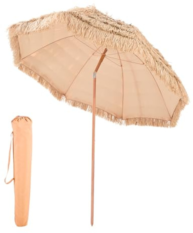 VEVOR Tiki Umbrella, 8 ft Thatched Patio Umbrella with Tilt, Hawaiian Style Beach Parasol with Durable PP Thatch and 8 Metal Ribs, Grass Pool Umbrellas for Beach, Patio, Poolside, Backyard & Garden
