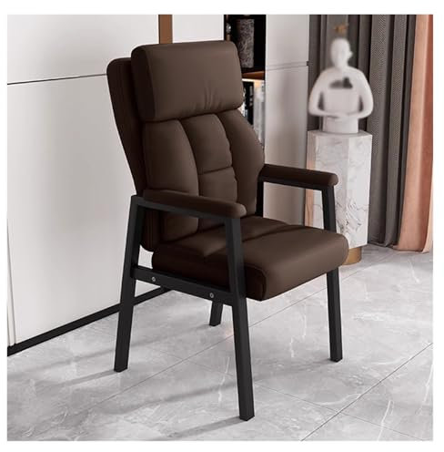 Mid Century Moderner Gästestuhl aus Leder mit gepolsterten Armlehnen, Hochlehner Loungesofa für Wohnzimmer, Stilvoller Freizeitstuhl mit Metallgestell (Braun)