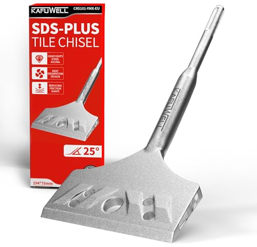 KAFUWELL Cincel SDS Plus para Azulejos y Baldosas, 194x78 mm Ángulo 25°, Cincel Albañil Calidad Industrial 42CrMo para Quitar Azulejos y Adhesivo, Diseño Ventilado Innovador, para Martillo Perforador