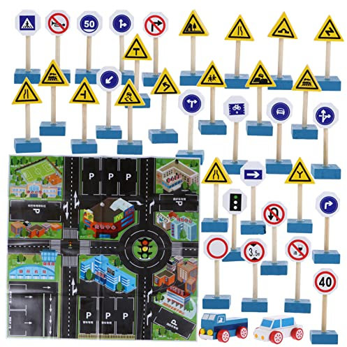TOYANDONA Bloc De Signalisation Routière Bois Jouet Éducatif pour Garçon Fille avec Panneau De Routier pour Simulations De Circulation