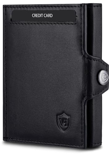 VON HEESEN Slim Wallet mit RFID-Schutz - Mini Geldbörse Herren & Damen klein - Kreditkartenetui Geldklammer Kartenetui - Geldbeutel Portmonee Portemonnaie klein (Schwarz Glatt)